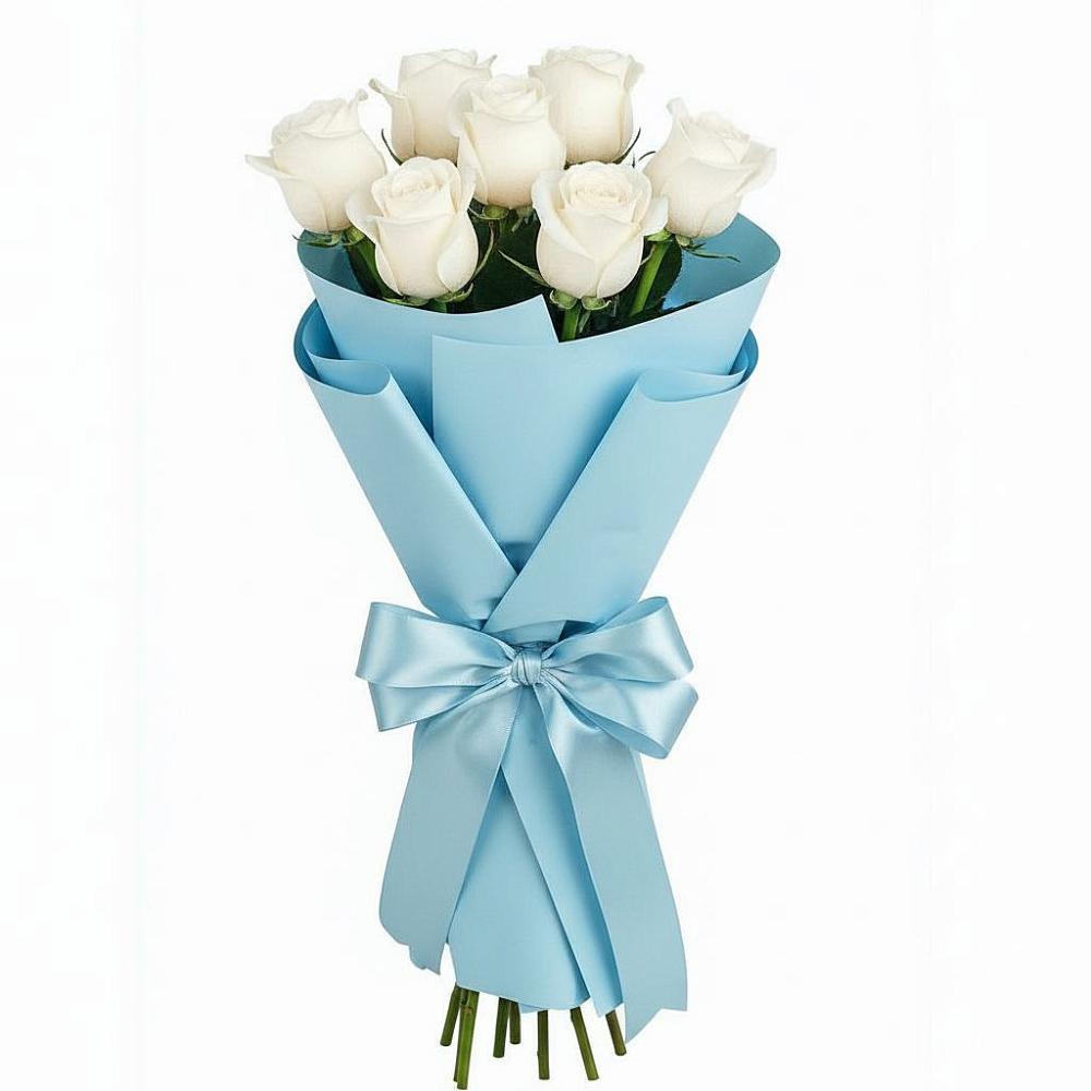Букет 7 белых роз Проуд в Новоуткинске