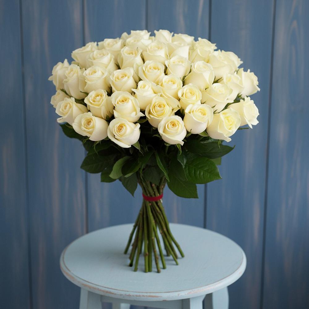 Букет 51 Белая роза Эдлесс Лав в Новоуткинске