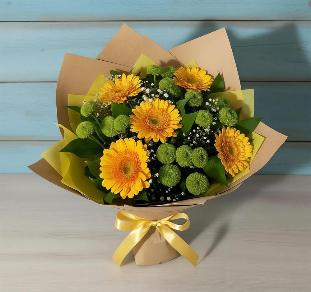 Букет цветов из: Герберы и Хризантемы в Новоуткинске