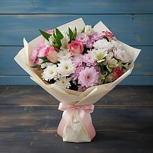 Букет цветов из:  Хризантемы, Альстромерии и Розы в Новоуткинске